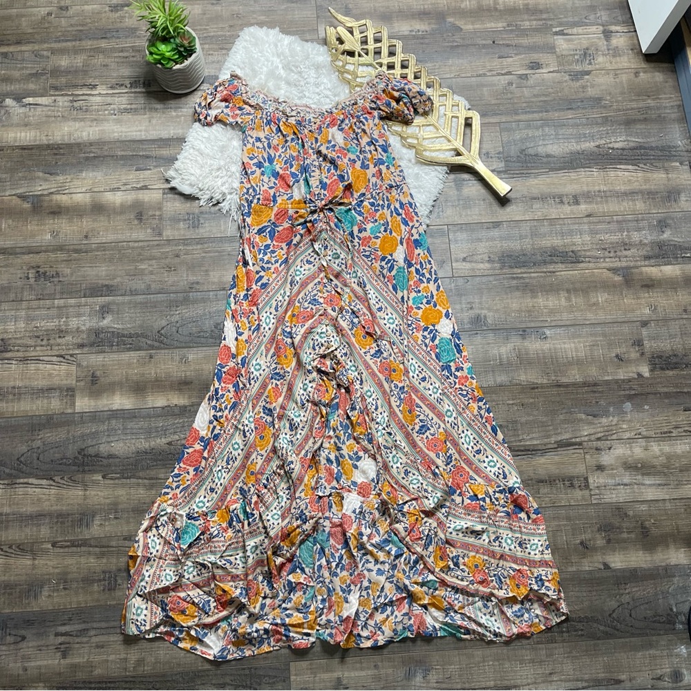 Aura Floral Hi-Low Off Shoulder Dress